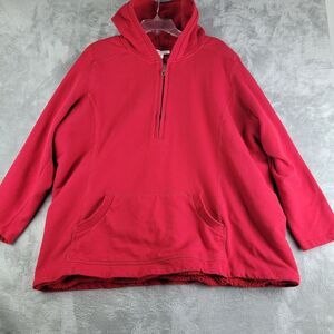 Coldwater Creek Sweater  3X Red Sherpa Lined 1/2 Zip‎ Hooded Long Sleeve Cozy